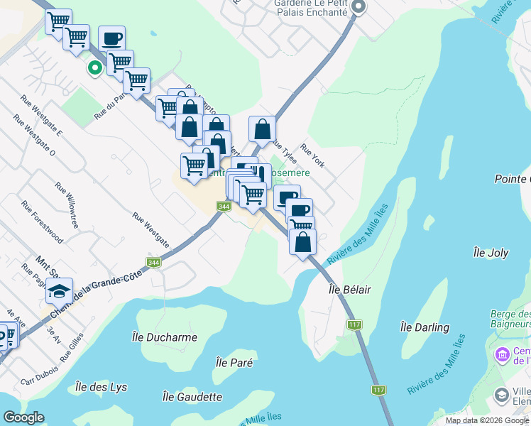 map of restaurants, bars, coffee shops, grocery stores, and more near 90 Chemin du Manoir in Rosemère