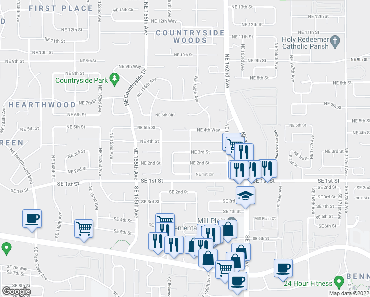 map of restaurants, bars, coffee shops, grocery stores, and more near 15818 Northeast 3rd Street in Vancouver