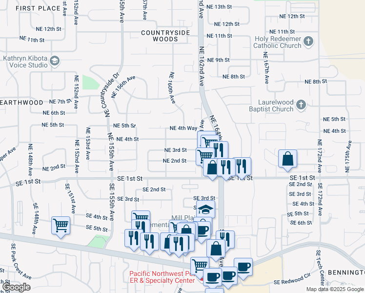 map of restaurants, bars, coffee shops, grocery stores, and more near 15918 Northeast 2nd Street in Vancouver