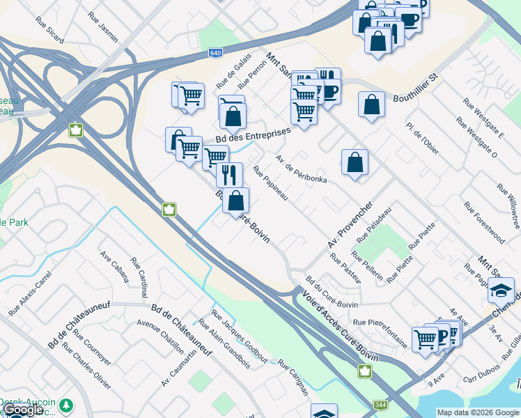map of restaurants, bars, coffee shops, grocery stores, and more near 575 Boulevard du Curé-Boivin in Boisbriand