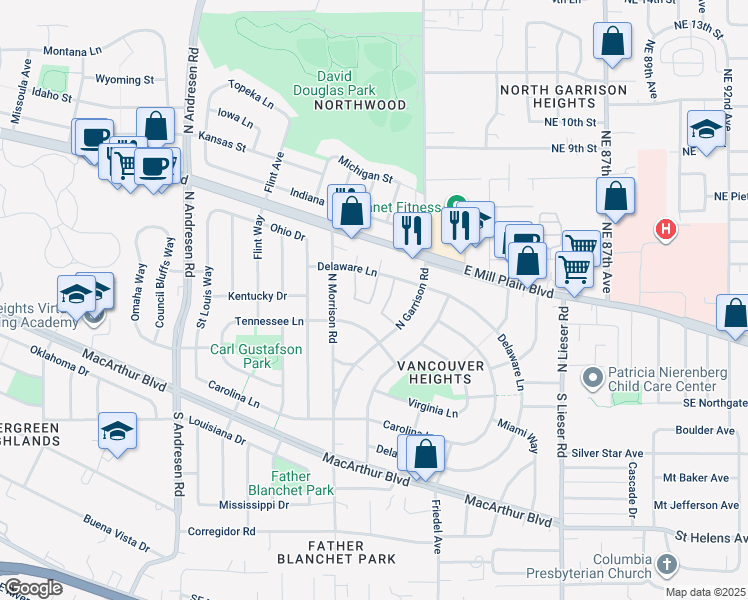 map of restaurants, bars, coffee shops, grocery stores, and more near 7508 Tennessee Lane in Vancouver