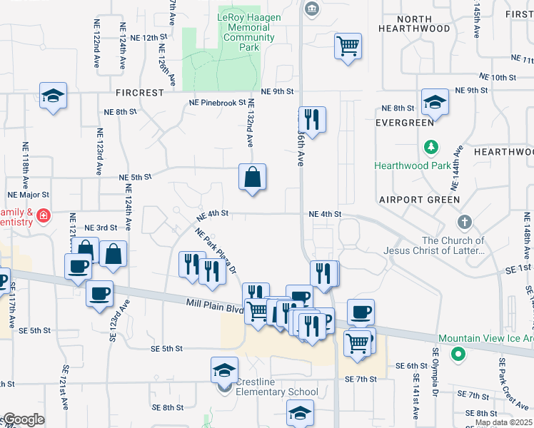 map of restaurants, bars, coffee shops, grocery stores, and more near 13163 Northeast 4th Street in Vancouver