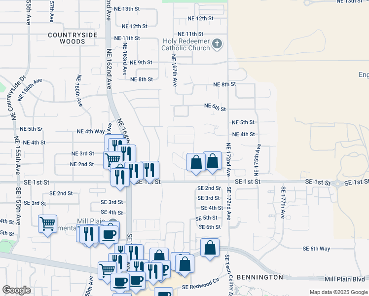 map of restaurants, bars, coffee shops, grocery stores, and more near 90 Northeast 4th Street in Vancouver