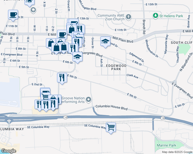 map of restaurants, bars, coffee shops, grocery stores, and more near 3215 Clark Avenue in Vancouver