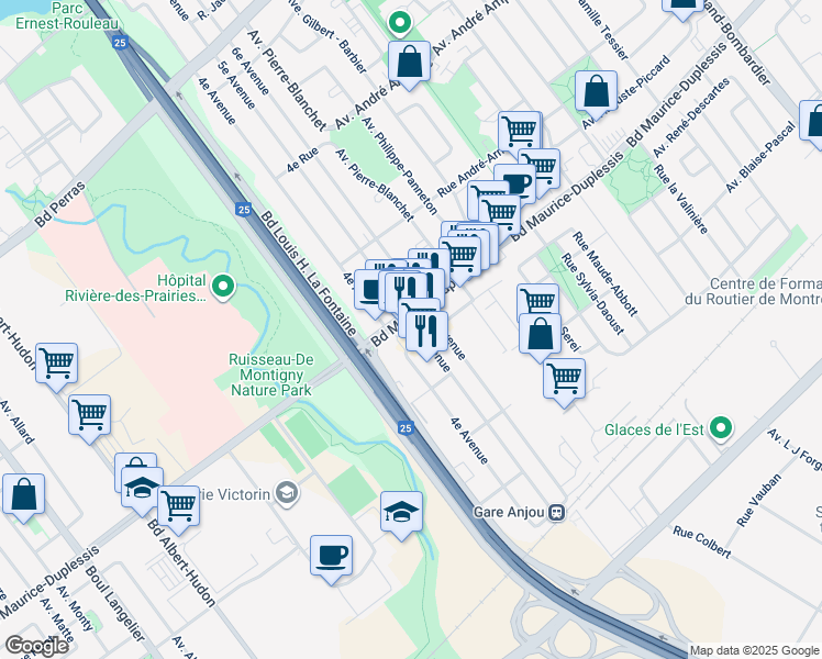 map of restaurants, bars, coffee shops, grocery stores, and more near in Montreal
