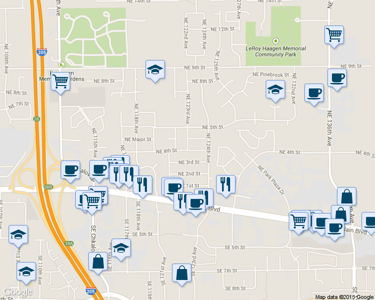 map of restaurants, bars, coffee shops, grocery stores, and more near 24504 NE 4th St in Vancouver