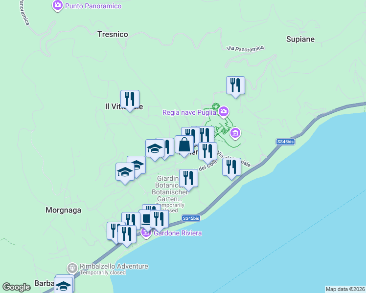 map of restaurants, bars, coffee shops, grocery stores, and more near 1-3 Via delle Arche in Gardone Riviera