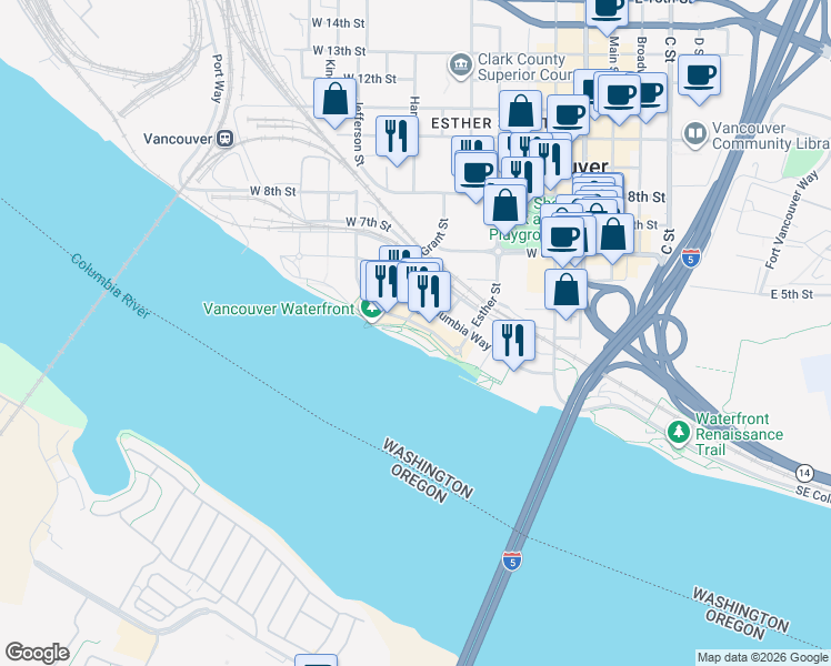 map of restaurants, bars, coffee shops, grocery stores, and more near 701 Waterfront Way in Vancouver