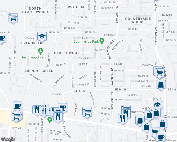 map of restaurants, bars, coffee shops, grocery stores, and more near 15025 Northeast 4th Circle in Vancouver