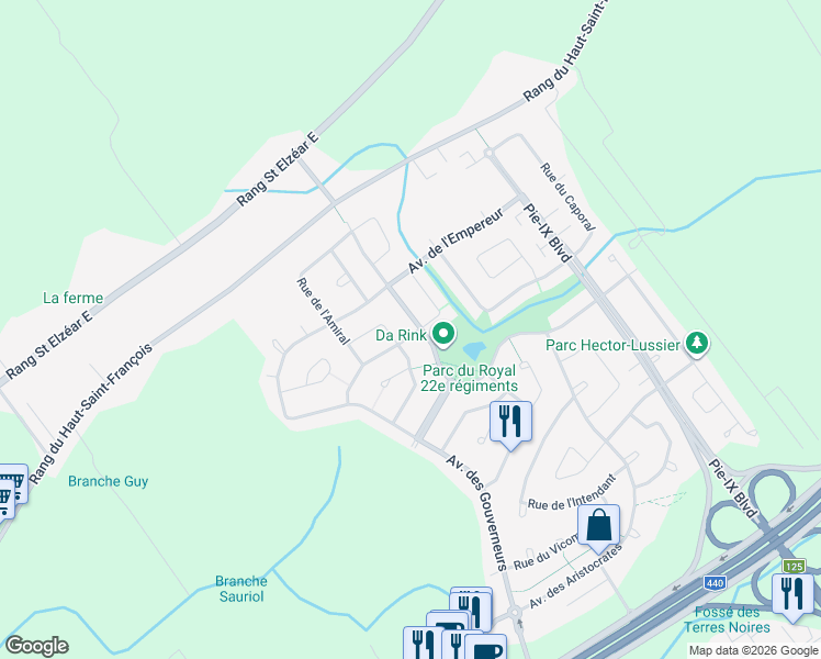 map of restaurants, bars, coffee shops, grocery stores, and more near 3382 Avenue des Ambassadeurs in Laval