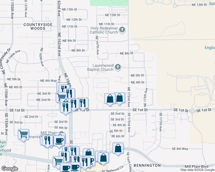 map of restaurants, bars, coffee shops, grocery stores, and more near 90 Northeast 4th Street in Vancouver
