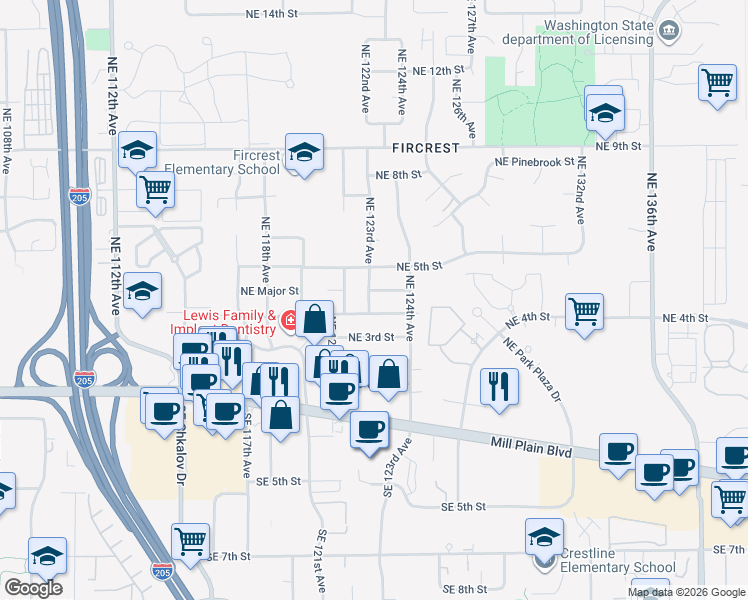 map of restaurants, bars, coffee shops, grocery stores, and more near 408 Northeast 123rd Avenue in Vancouver