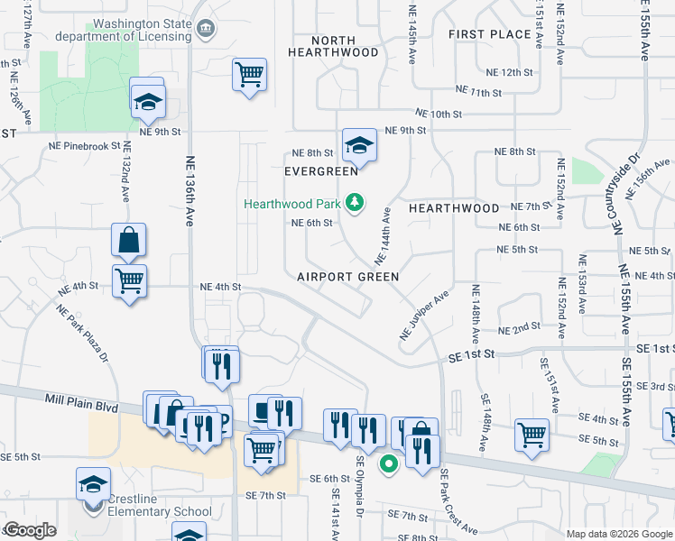map of restaurants, bars, coffee shops, grocery stores, and more near 14006 Northeast Piper Road in Vancouver