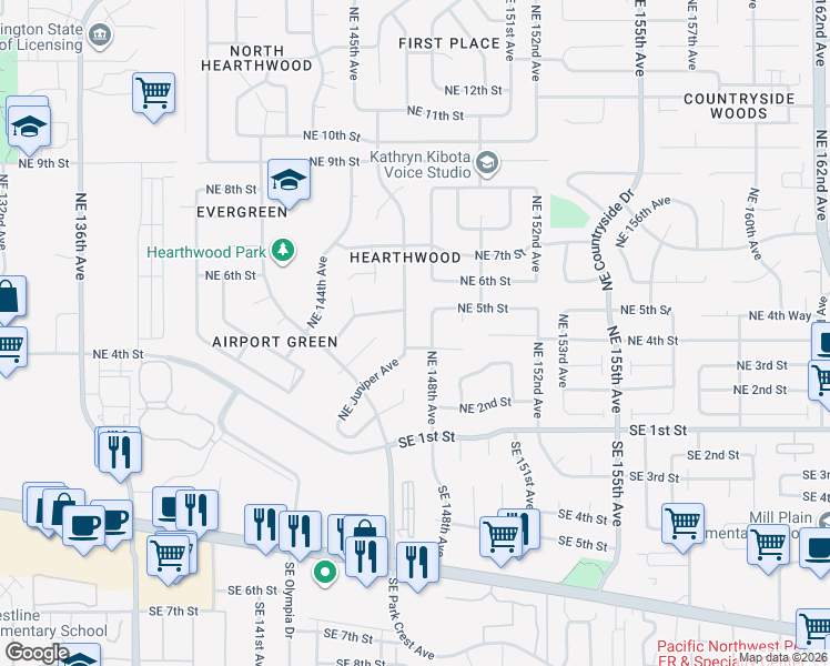 map of restaurants, bars, coffee shops, grocery stores, and more near 401 Northeast 147th Avenue in Vancouver