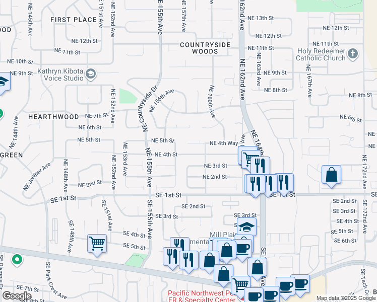 map of restaurants, bars, coffee shops, grocery stores, and more near 15713 Northeast 4th Circle in Vancouver