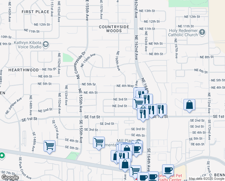 map of restaurants, bars, coffee shops, grocery stores, and more near 15816 Northeast 4th Street in Vancouver