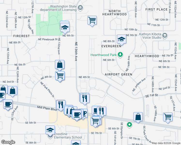 map of restaurants, bars, coffee shops, grocery stores, and more near 503 Northeast 137th Avenue in Vancouver