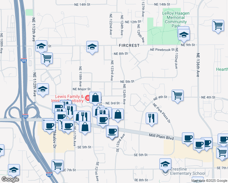 map of restaurants, bars, coffee shops, grocery stores, and more near 408 Northeast 123rd Avenue in Vancouver