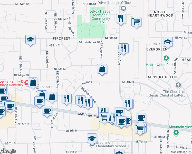 map of restaurants, bars, coffee shops, grocery stores, and more near 13102 Northeast 4th Street in Vancouver