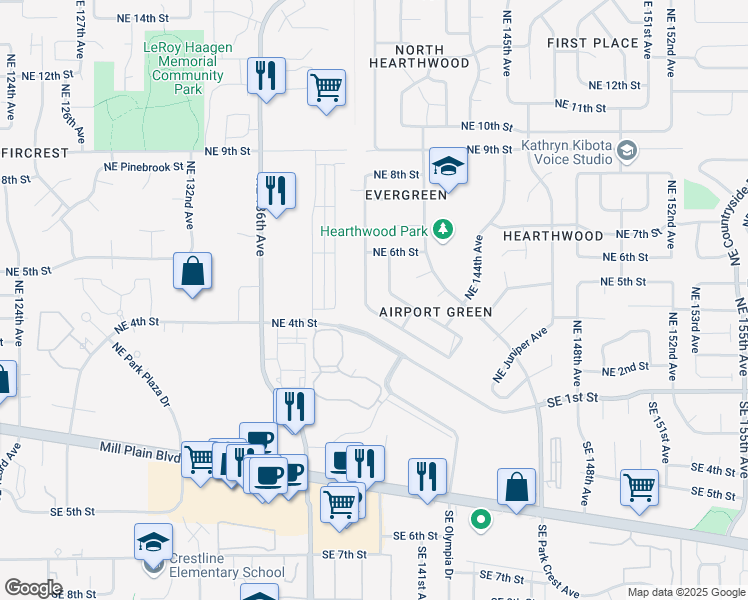map of restaurants, bars, coffee shops, grocery stores, and more near 406 Northeast 138th Avenue in Vancouver