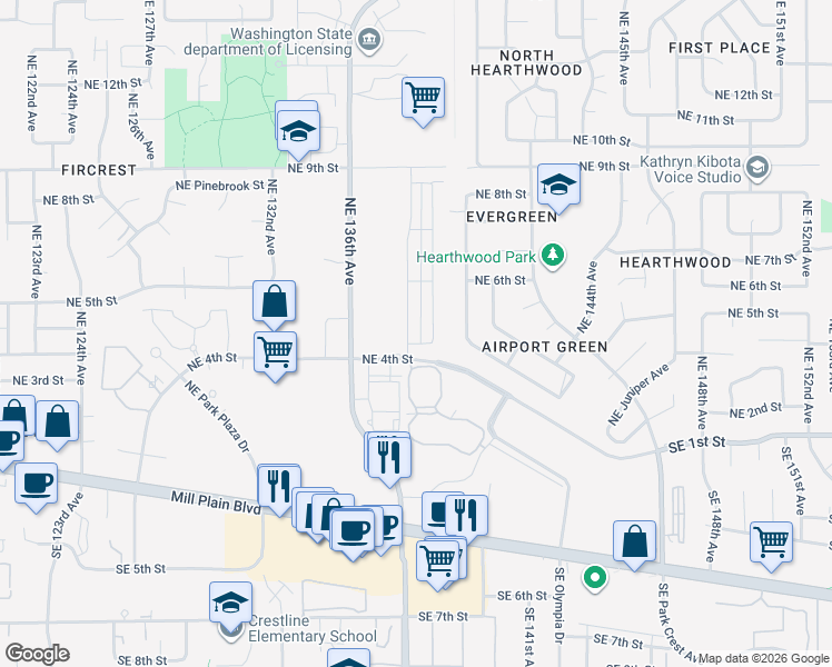 map of restaurants, bars, coffee shops, grocery stores, and more near 503 Northeast 137th Avenue in Vancouver
