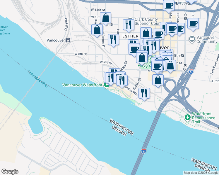 map of restaurants, bars, coffee shops, grocery stores, and more near 777 Waterfront Way in Vancouver