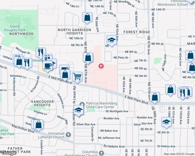 map of restaurants, bars, coffee shops, grocery stores, and more near 400 Northeast Mother Joseph Place in Vancouver
