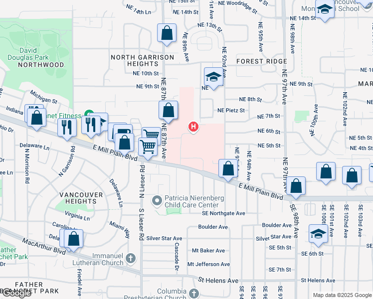 map of restaurants, bars, coffee shops, grocery stores, and more near 400 Northeast Mother Joseph Place in Vancouver