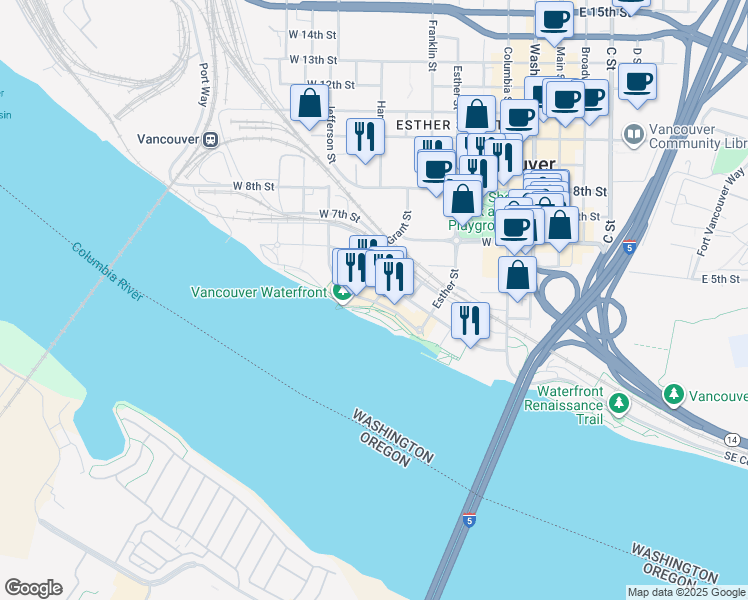 map of restaurants, bars, coffee shops, grocery stores, and more near 100 Parkway Place in Vancouver