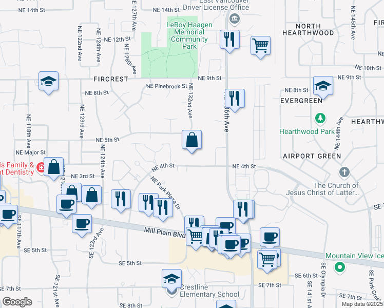 map of restaurants, bars, coffee shops, grocery stores, and more near 13102 Northeast 4th Street in Vancouver