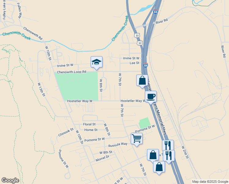map of restaurants, bars, coffee shops, grocery stores, and more near 6 West 7th Street in The Dalles