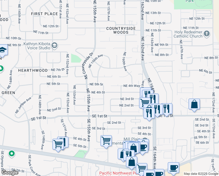 map of restaurants, bars, coffee shops, grocery stores, and more near 15713 Northeast 4th Circle in Vancouver