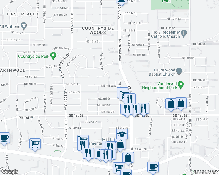 map of restaurants, bars, coffee shops, grocery stores, and more near 15919 Northeast 4th Way in Vancouver