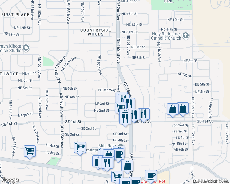map of restaurants, bars, coffee shops, grocery stores, and more near 16113 Northeast 4th Way in Vancouver
