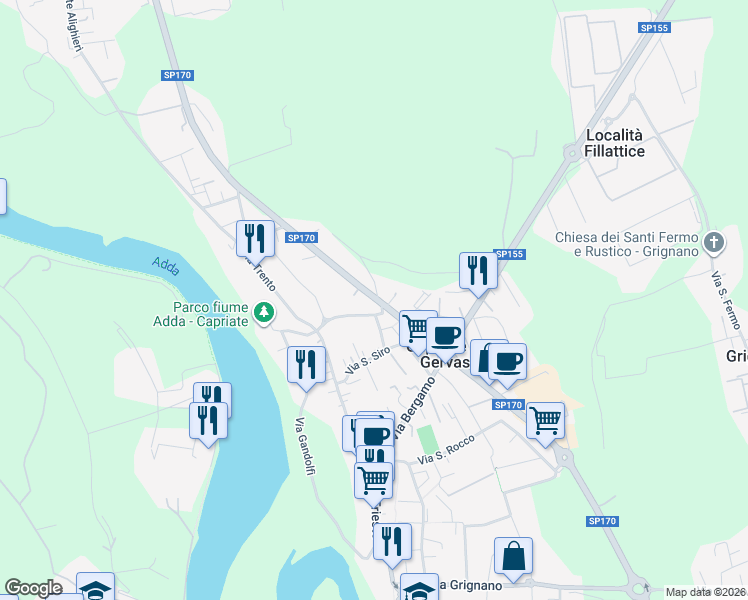 map of restaurants, bars, coffee shops, grocery stores, and more near 2B Via San Gabriele in Capriate San Gervasio