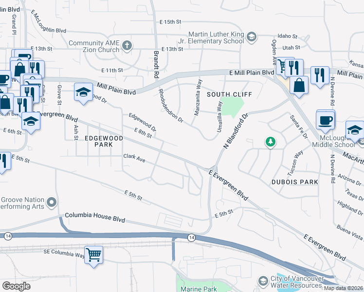 map of restaurants, bars, coffee shops, grocery stores, and more near 4000 East 8th Street in Vancouver