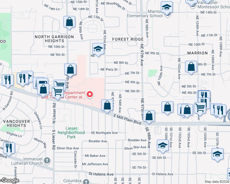 map of restaurants, bars, coffee shops, grocery stores, and more near 415 Northeast 93rd Avenue in Vancouver