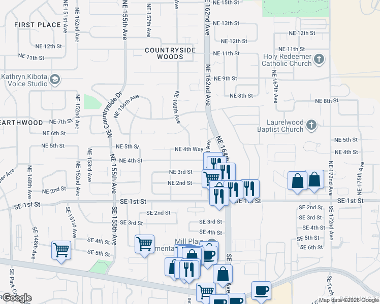 map of restaurants, bars, coffee shops, grocery stores, and more near 15919 Northeast 4th Way in Vancouver