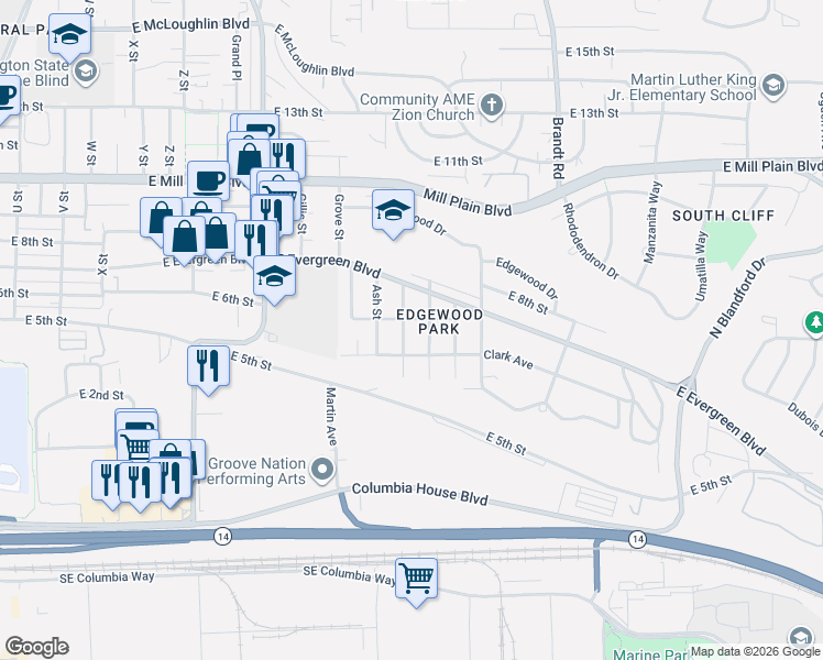 map of restaurants, bars, coffee shops, grocery stores, and more near 517 Beech Street in Vancouver