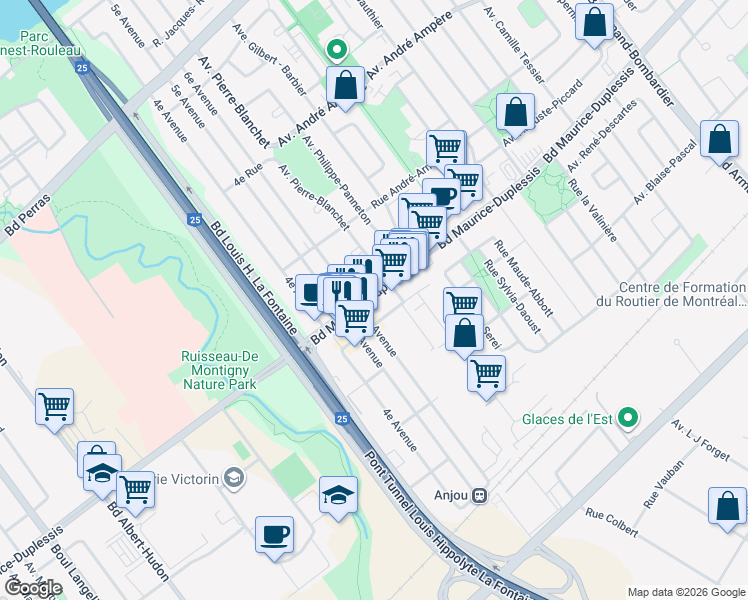 map of restaurants, bars, coffee shops, grocery stores, and more near in Montreal