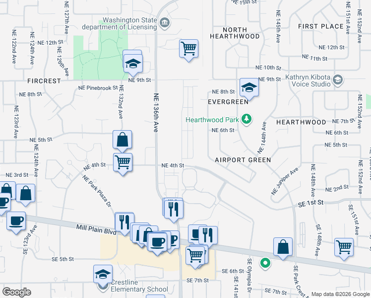 map of restaurants, bars, coffee shops, grocery stores, and more near 503 Northeast 137th Avenue in Vancouver
