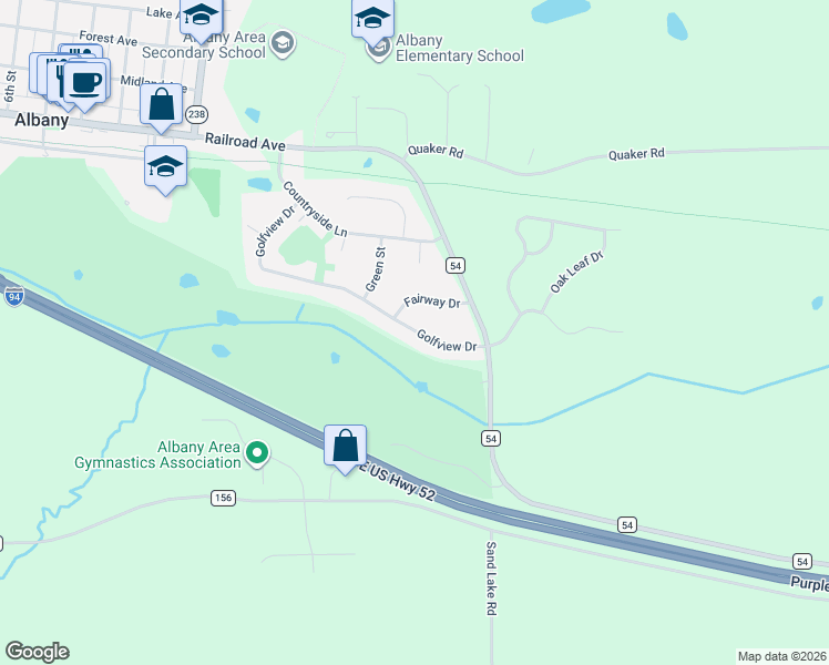 map of restaurants, bars, coffee shops, grocery stores, and more near 135 Golfview Drive in Albany