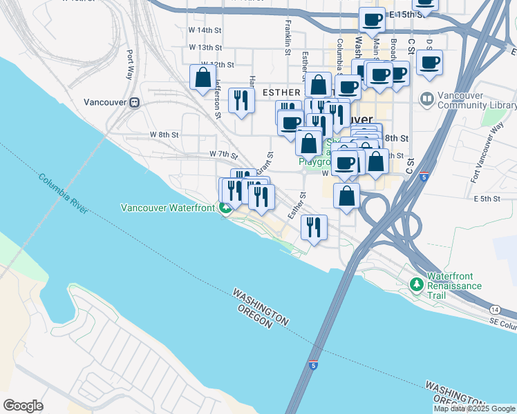 map of restaurants, bars, coffee shops, grocery stores, and more near 111 Parkway Place in Vancouver