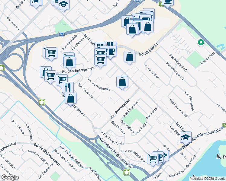 map of restaurants, bars, coffee shops, grocery stores, and more near 900 Avenue de Péribonka in Boisbriand