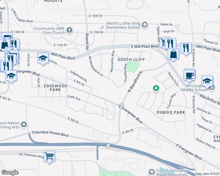 map of restaurants, bars, coffee shops, grocery stores, and more near 4000 East 8th Street in Vancouver