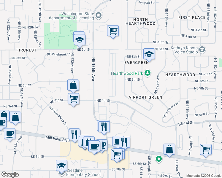 map of restaurants, bars, coffee shops, grocery stores, and more near 503 Northeast 137th Avenue in Vancouver