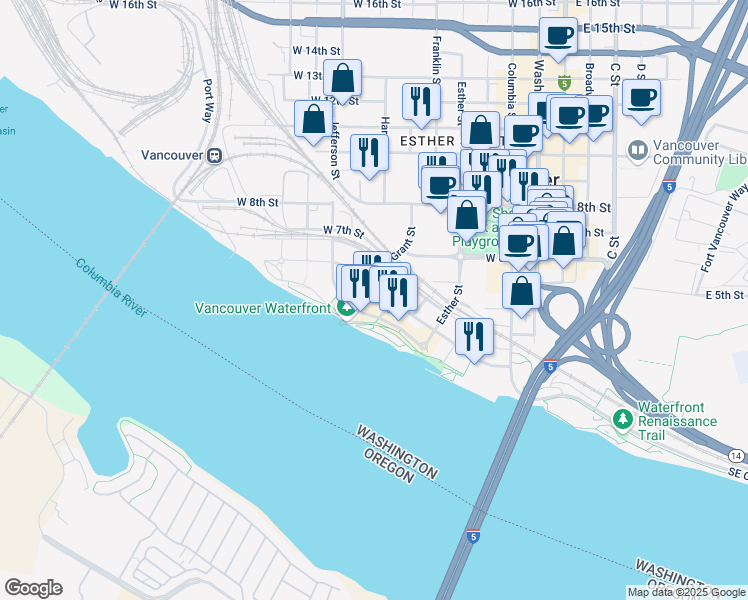 map of restaurants, bars, coffee shops, grocery stores, and more near 700 Waterfront Way in Vancouver