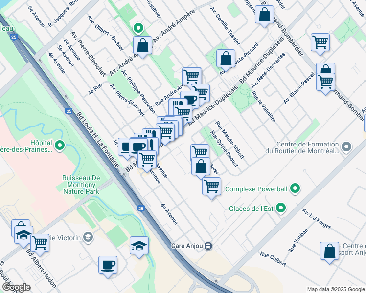 map of restaurants, bars, coffee shops, grocery stores, and more near in Montreal