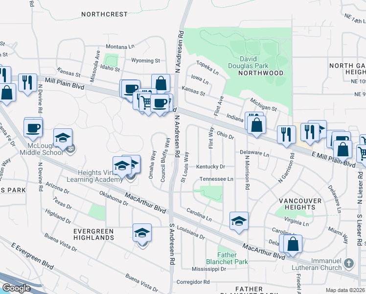 map of restaurants, bars, coffee shops, grocery stores, and more near 514 Saint Louis Way in Vancouver