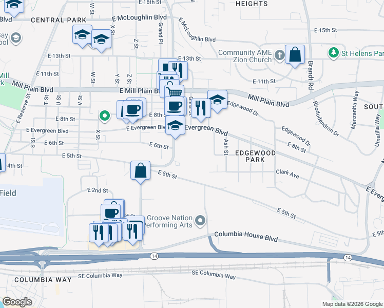 map of restaurants, bars, coffee shops, grocery stores, and more near 611 Grand Boulevard in Vancouver